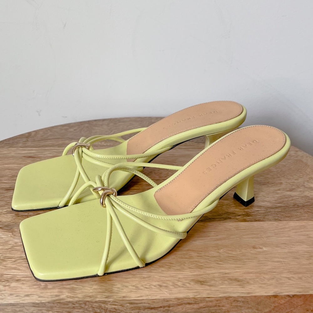 Dear Frances Fan Strappy Mules/ Sandals in Apple Lemon/ Lime Yellow Size 38